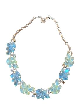 Vintage Lisner Signed Necklace Blue Floral Pendants Crystal Accents MISSING ONE